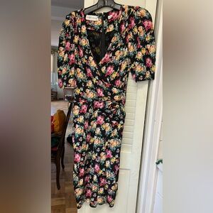 Albert Nipon Black Floral Long Sleeve Dress